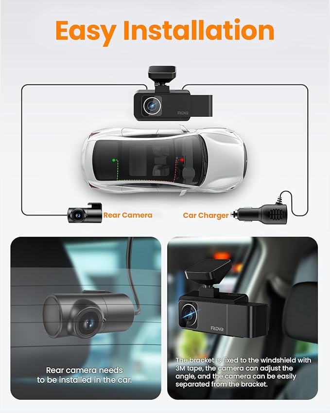 4K 3 Channel Dash Cam, 2160P+1080P+1080P Front and Rear Inside Car Camera with 64GB Card, WiFi Built-in GPS, 3“ IPS Screen, IR Night Vision, G Sensor, WDR(F3)