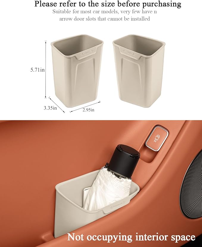 XmuxHai Car Interior Storage Box, Black Silicone Door Side Organizer with Umbrella Holder and Trash Can, Vehicle Accessory (Beige)