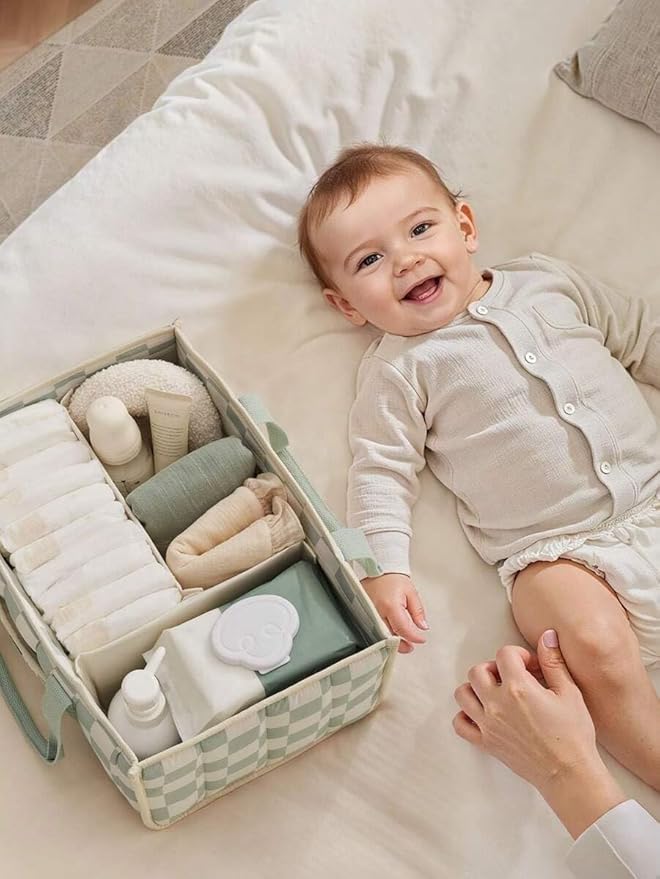 Diaper Caddy Organizer,Cute Floral Nursery Storage Basket,Soft Portable Changing Table Car Caddy Organizer Gift (Checkered A)