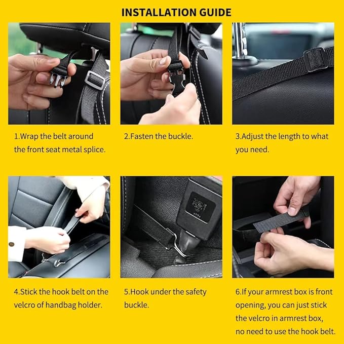 QBUC Car Handbag Holder, Leather Seat Back Organizer Mesh Large Capacity Bag Holder, Barrier of Backseat Pet Kids, Car Purse Storage & Pocket, for Purse Storage Phone