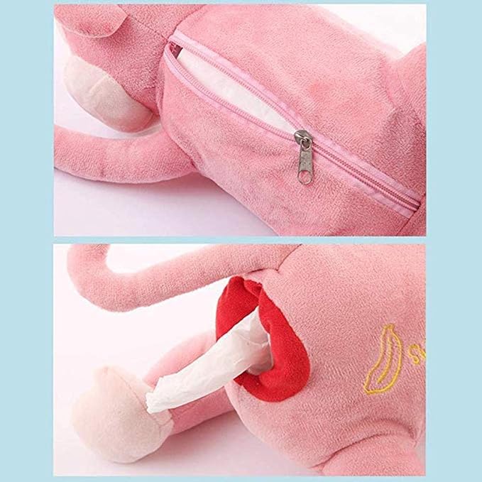 Elephant Tissue Box Cover Plush Tissue Box Holder for Car, Home, Decorative Holder/Organizer for Bathroom Vanity Countertop, Nightstands, Office Desk-Pink Monkey