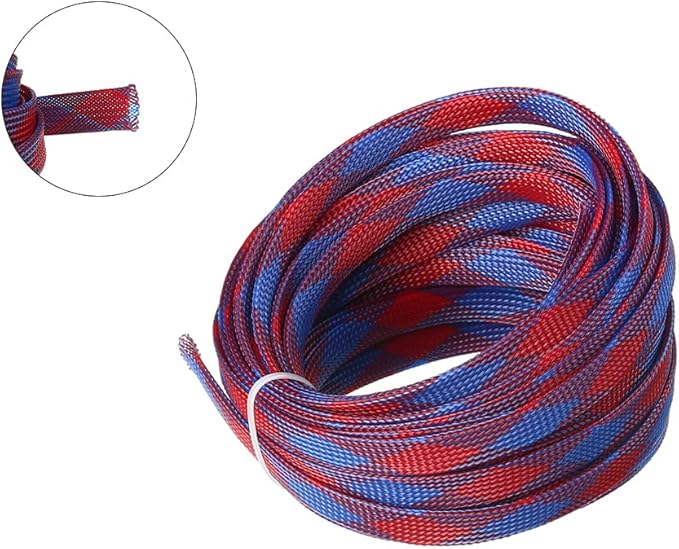Aicosineg Cable Sleeve Braided Sleeving PET Wire Loom Tubing Cable 32.81ft-4/9inch Wrap Protector for HiFi Audio and Video Headphone Cable Protect Wires from Chewing of Pets Blue and Red