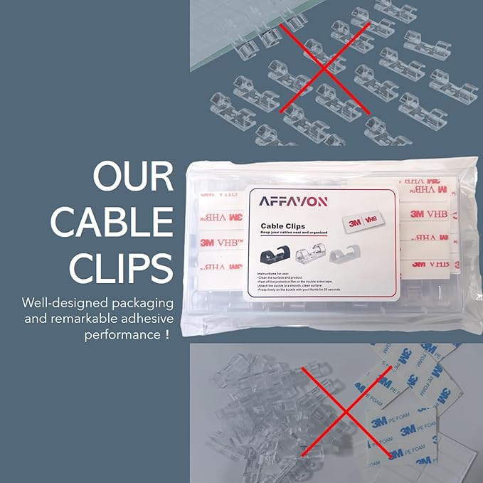 200pcs Adhesive Cable Clips, Finisher Wire Clamp Cord Clips Cable Management Light Clips Cable Organizer Max.1/4" Wire Hider for Cords