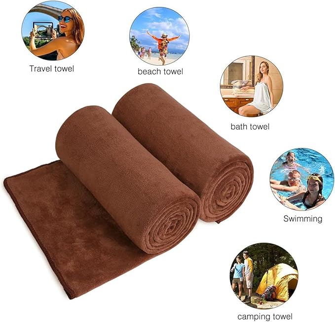 JML Microfiber Bath Towels, Bath Towel 4 Pack 30" x 60", Oversized, Soft, Super Absorbent and Fast Drying Bathroom Towel Set for Sport, Fitness, Yoga (Brown)
