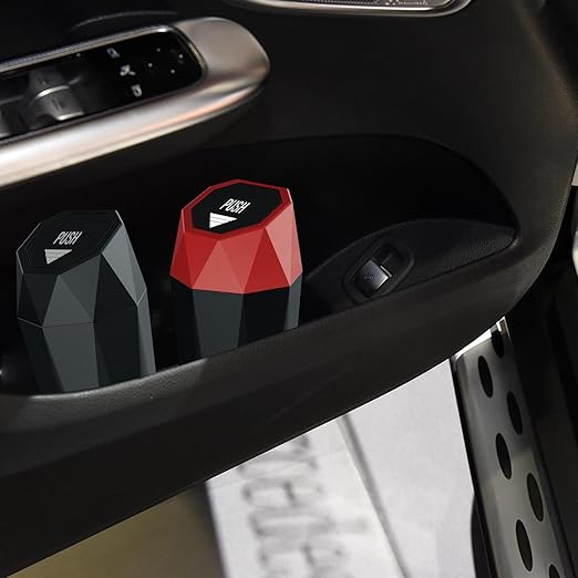 Car Trash Can with Lid,Mini Diamond Design Automatic Portable Trash Can,Small Trash Bin for Automotive Office Home Kitchen 1, Black
