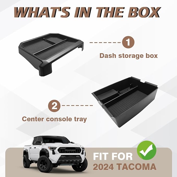 Muslogy Center Console Organizer Compatible with 2024 2025 2026 Toyota Tacoma 4th Gen Accessories Interior Storage Box Insert Tray Phone Pocket(Console Organizer+Dash Storage Box)