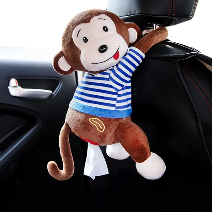 Elephant Tissue Box Cover Plush Tissue Box Holder for Car, Home, Decorative Holder/Organizer for Bathroom Vanity Countertop, Nightstands, Office Desk (Monkey)