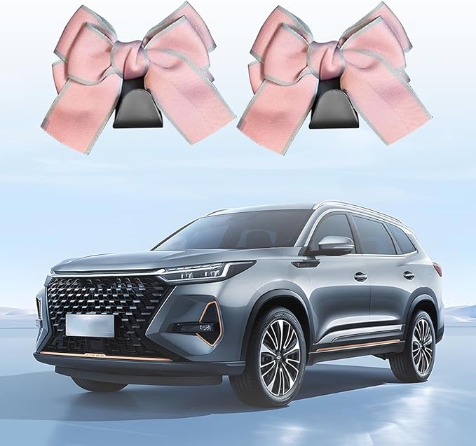 Cute Bow Car Seat Headrest Hooks, 2PCS Multifunctional Vehicle Rear Seat Hanging Hooks, Automotive Interior Seatback Storage Organizer for Purses Bag, Universal for SUV Sedan Truck (Pink Line)