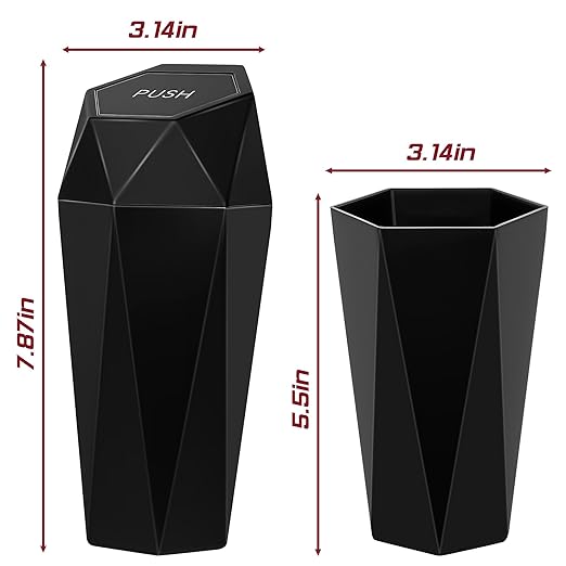 Car Trash Can with Lid, Mini Car Trash Cup with 15 Additional Trash Bags, Car Accessories for Interior, Leakproof Vehicle Garbage Bin for Car, Home, Office - 1 Pack, Black