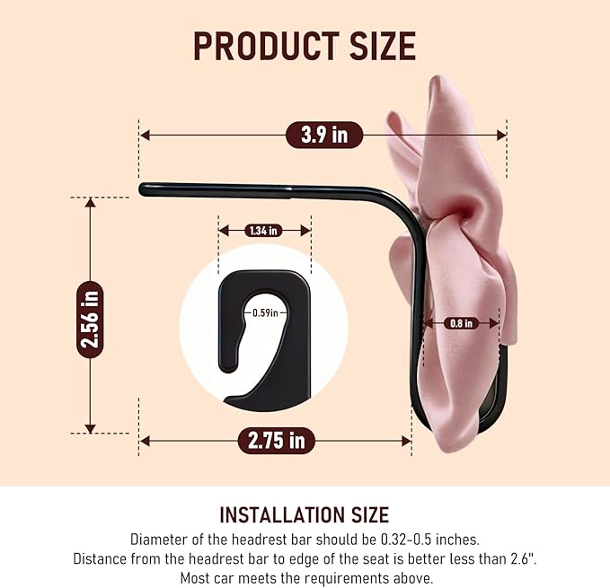 Car Seat Headrest Hook Bow Hooks for Car Bow Car Accessories 2 Pack Hanger Storage Organizer Universal for Handbag Purse Coat fit Universal Vehicle Car (Pink)