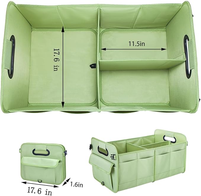 Trunk Organizer For Suv & Sedan,Car Organizers and Storage, Waterproof Collapsible & Adjustable Straps,70L Sturdy Car Organization for Car Accessories, Tools,Sundries,2-3Compartment(Green
