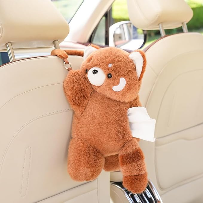 Cute Tissue Box Cover Plush Tissue Box Holder for Car, Home, Decorative Holder/Organizer for Bathroom Vanity Countertop, Nightstands, Office Desk-Raccoon