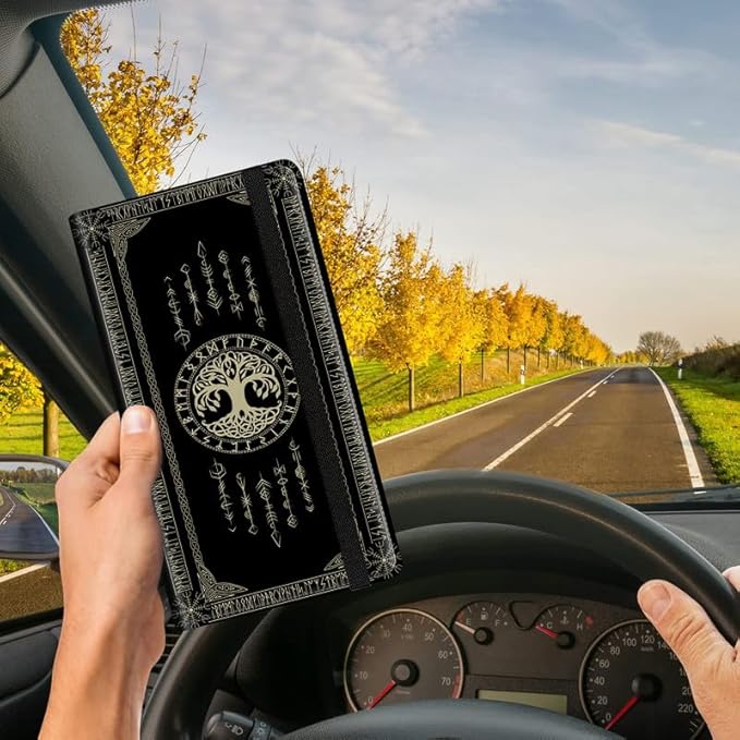 Car Registration and Insurance Card Holder, Vehicle License Documents Glove Box Compartment Organizer Wallet, ID Card Holder for Car Essentials Automobile, Norse Mythology Viking