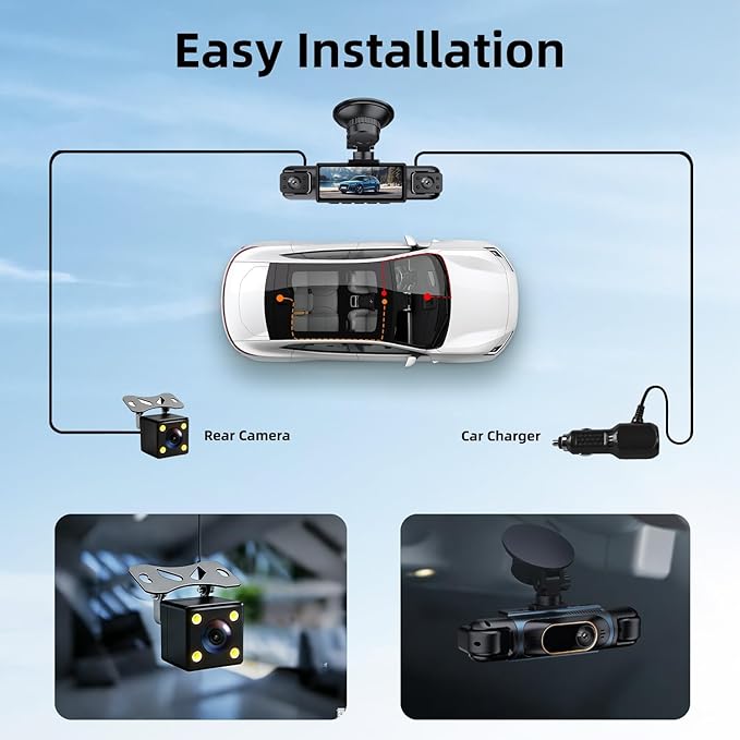 Dash Camera for Car, 360 Degree Dash Cam with 4 Lenses, Front Rear Left Right Recording, HD 2K Car Dashboard Camera with Night Vision, Suction Mount and Rear Camera Included