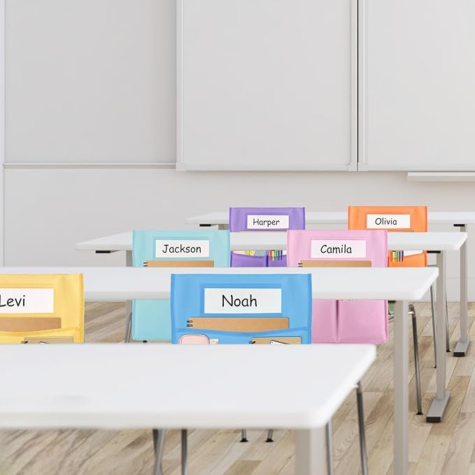 gisgfim 9 Pcs Chair Pockets for Classroom 19 x 17 inch Seat Sacks for Classroom Chairback Pocket Chart 3 Pockets Chairs Seat Back Organizer with Name Tag for School Home Classroom Supplies(Boho)