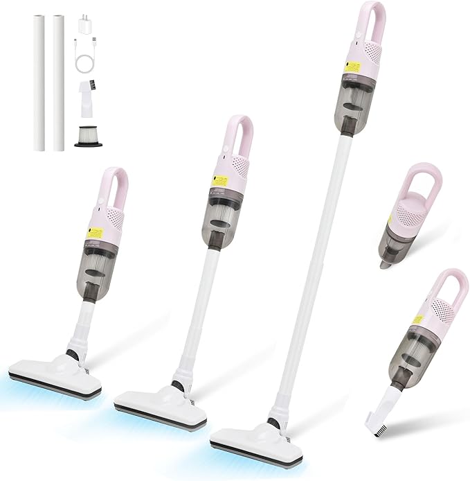 Handheld Vacuum Cleaner,Ultra-Lightweight Mini Portable Vacuums for Home, 6 in 1 Stick Vac Cleaners for Car,Pet Hair,Carpet(Pink Cordless
