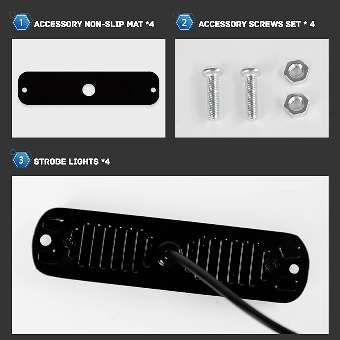SEISSO 4-Pack 6 LED Strobe Lights Vehicles Trucks Emergency Strobe Lights Kit 12V -24V Warning Hazard Flash Lights Bar Grill Grille Surface Mount Super Bright Waterproof, Red/Blue