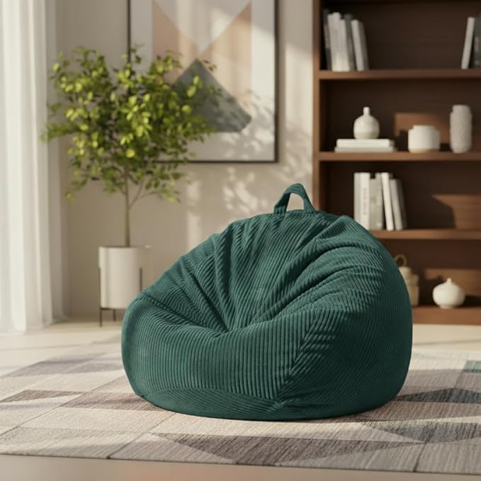 Stuffed Animal Storage Bean Bag Cover (No Filler), Corduroy Kids & Toddler Bean Bag Chair for Teens & Adults, Toy Storage Organizer, Comfy Sofa for Playroom (Dollar Green, Kids (Cover Only))