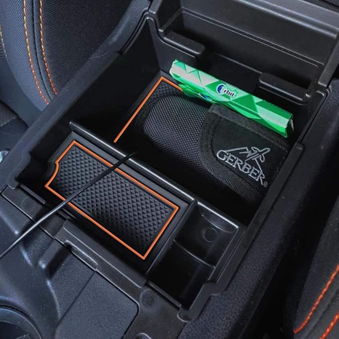 EDBETOS Center Console Organizer Tray Compatible with Subaru Crosstrek 2018-2022 2023 and fits Impreza 2017-2022 2023 Accessories Armrest Secondary Storage Box ABS (Orange Trim)