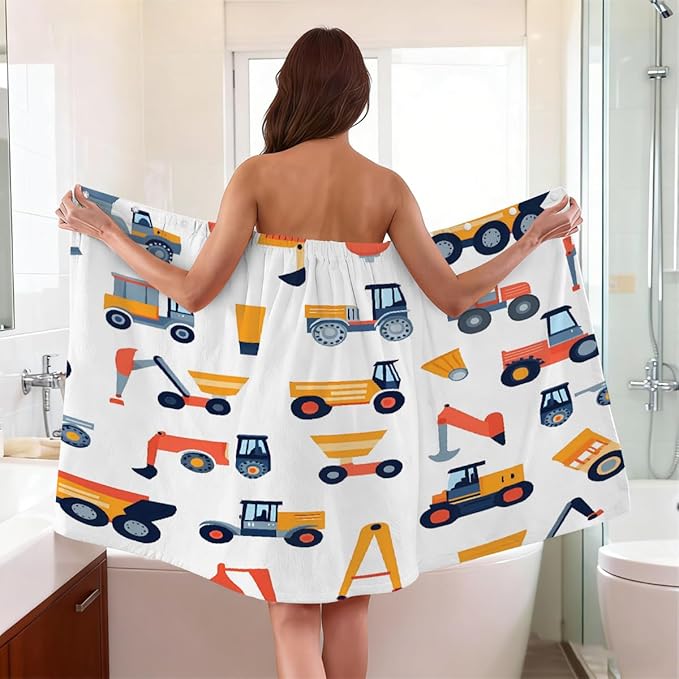 Women's Bath Wrap Cars Pattern Absorbent Shower Spa Body Bath Robe Wraps Bathrobe Towel with Adjustable Closure