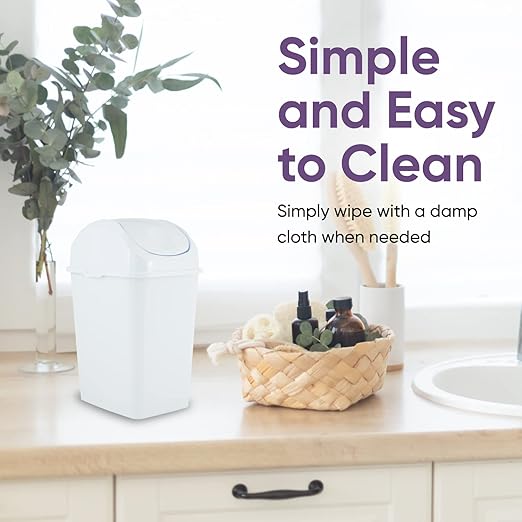 Superio Mini Desktop Trash Can with Swing Top Lid Portable Plastic Garbage Can for Countertop, Desktop, Make up Vanity, Bathroom, Car, Under Sink, Dorm, Compact Waste Bin 5 L, 1.25 Gal. (White)