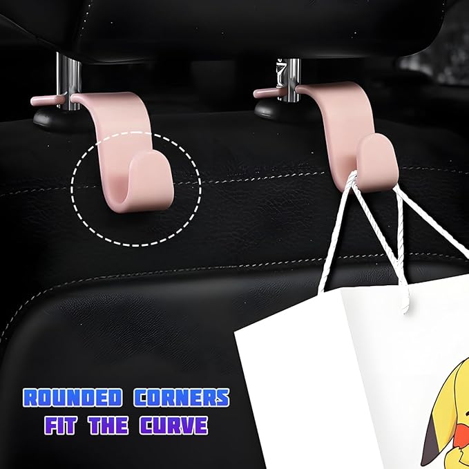Car Seat Headrest Hooks, Multifunctional 4PCS Vehicle Back Seat Storage Hanger Holder for Hangbag Coat Grocery, Auto Interior Headrest Hook Organizer, Universal for Vehicles (Light Pink)