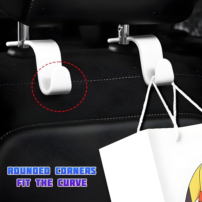 Car Seat Headrest Hooks, Multifunctional 4PCS Vehicle Back Seat Storage Hanger Holder for Hangbag Coat Grocery, Auto Interior Headrest Hook Organizer, Universal for Vehicles (White)