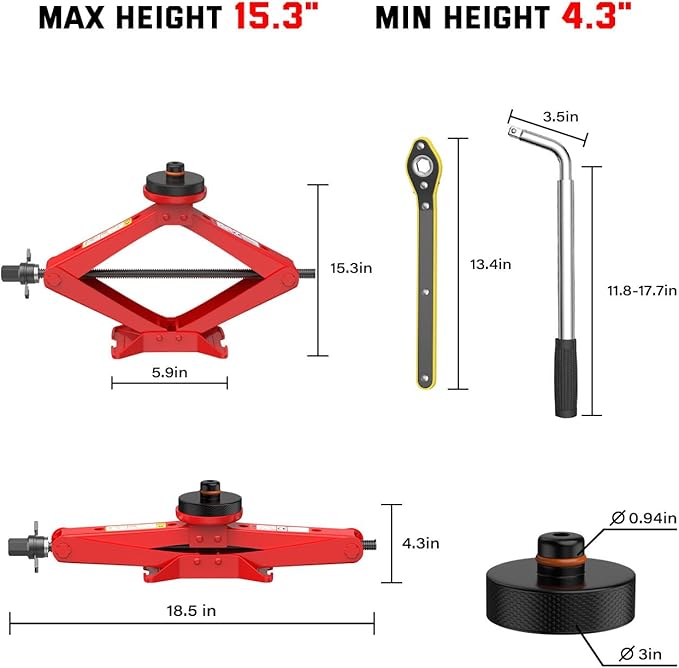 Car Jack Kit 2.5 Ton Scissor Jack for Tesla Model Y Model 3/S/X, Red Tesla Jack Kit with Tesla Pucks