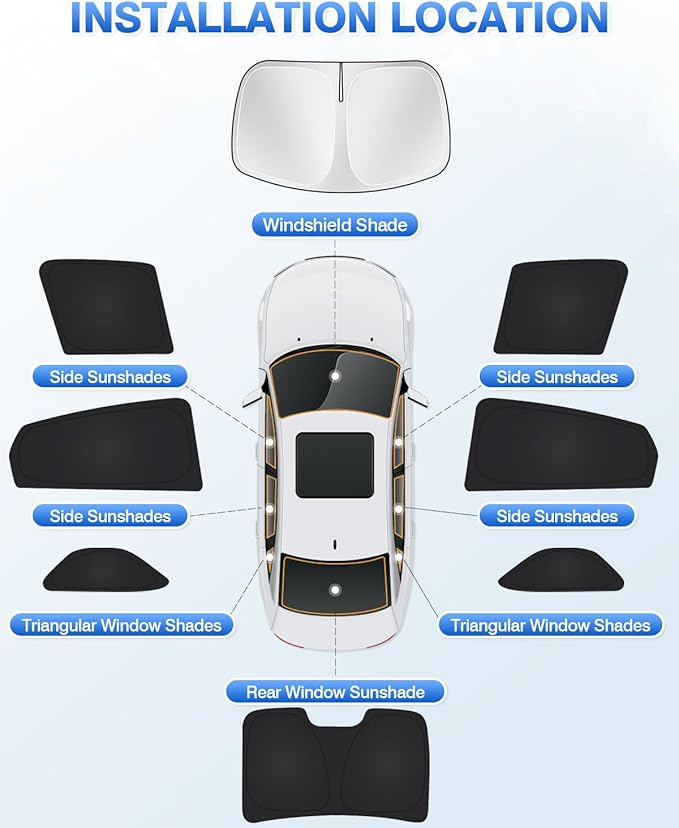 Canvcle Windshield Sun Shade for Honda Civic 10th Gen 2016-2021 (NOT for Hatchback) Side Rear Window Shade Cover Set Full Window Sun Visor Blocker Privacy Cover Keep Vehicle Cool Black 8PCS