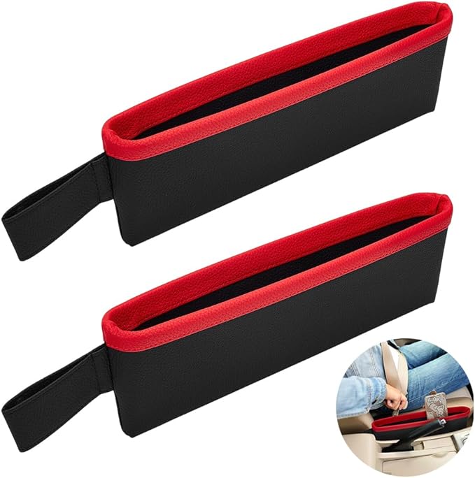 PH PandaHall 2pcs Car Seat Gap Filler Front Side Pocket Seats Black Center Console Side Organizer Leather Seat Gap Storage Boxcar in Between Seat Catcher for Holding Phone Key Sunglasses Wallet Cards