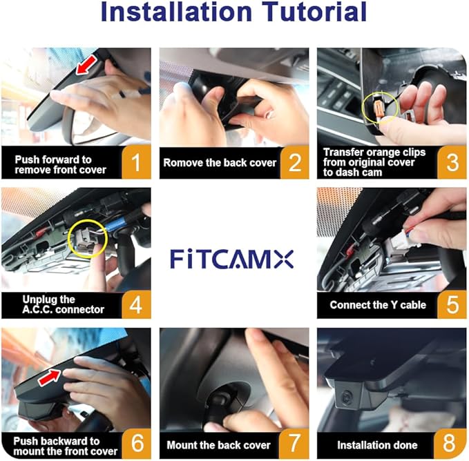 Fitcamx Front 2K+Rear 1080P Dash Cam Adapts for Toyota Grand Highlander 2024-2026 & Hybrid (HD2-0E130), OEM Look, 2 Way HD Video, WiFi & APP, Loop Recording, G-Sensor, Easy to Use, 64GB Card