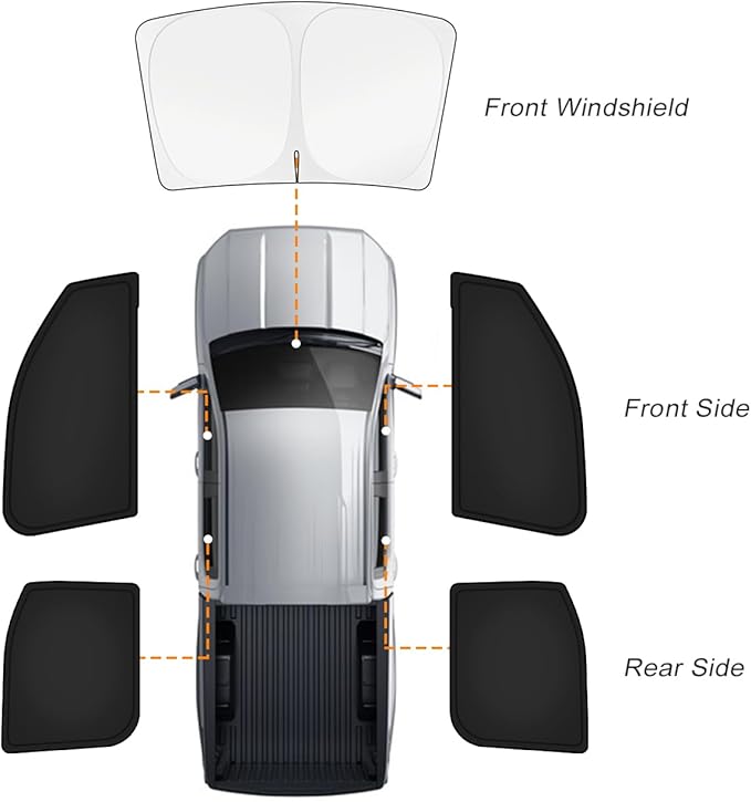 KUST Car Window Shades for Ford F-150 2021-2025 2026 (4-Door) F150 Accessories Windshield Sun Shade Side Window Cover UV Block Privacy Protection for Camping Blackout Rear Back Full Set 5PCS