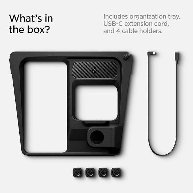 Spigen 3-in-1 Organizer Mount for Tesla Model 3 Highland (Standard, Premium & Performance 2024/25/26) (Watch Charger Not Included) - Uses Wireless Charging Pad - Charge iPhone, AirPods, Apple Watch
