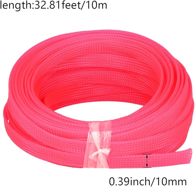 Aicosineg 32.81FT PET Braid Cable Sleeving Flexible Wire Mesh Sleeve Wire Braided Protective Sleeve 0.4inch Wrap Protector for Power Cord Protection Flame Retardant Cable Manage Pink