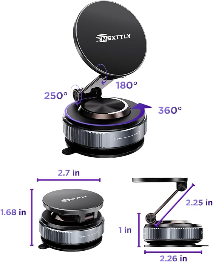 MSXTTLY Car Phone Holder Magnetic Phone Mount–360° Adjustable Suction Magnets for MagSafe, 2026 Upgrade Cell Phone Metal Carmount Travel Gifts, Compatible with iPhone 17 Pro Max 16 15 14 13 12 Plus
