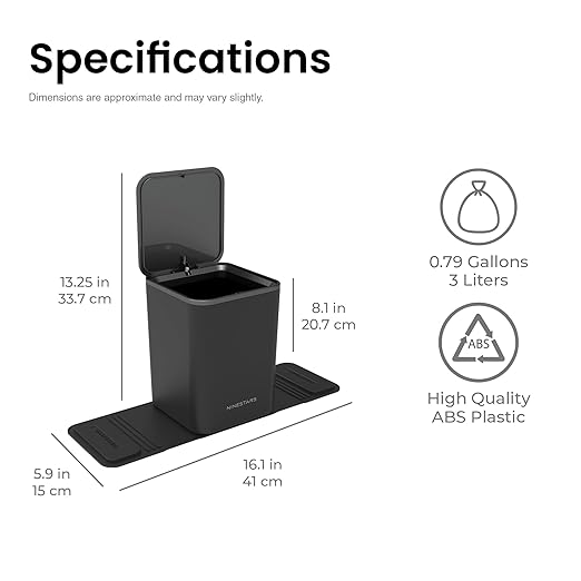 Ninestars Mini Car Trash Can with Press Lid, 3L / 0.79 Gallon Small Garbage Bin, Foldable Leak-Resistant Design with Weighted Non-Slip Base for Car Floor & Center Console (Black)