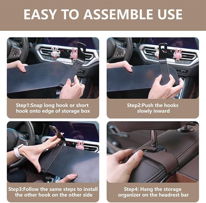 Backseat Car Organizer with 2 Drink Cup Holder - Tissue Holder - Car Seat Hooks for Headrest - Multi-functional Storage for Travel - Perfect for Kids, Adults(Beige)