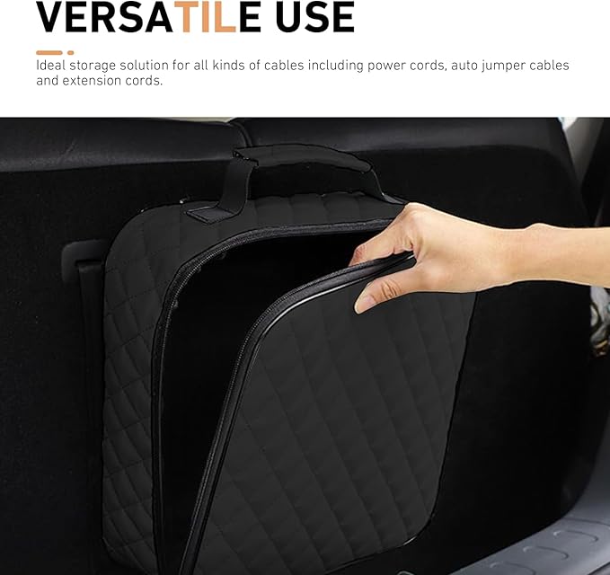 Car Trunk Storage Bag, Leather Hanging Organizer, Multi-Purpose Auto Trunk Bag for Tools, Accessories & Emergency Kits, Universal for Most Cars (Black)
