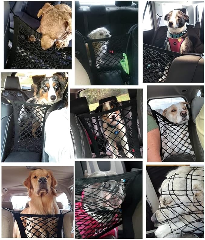 Car Dog Barrier Universal Dog Barrier Net Car Seat Net & Storage Bag Tear Resistant Pet Mesh Barrier Car Back Seat Organizer Easy to Install Dog Fence Safety Car Divider for Cars SUVs Vans Traveling