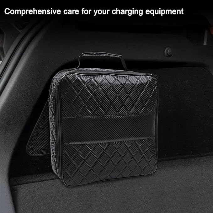 EV Charging Cable Storage Bag for Porsche Cayenne Turbo S E-Hybrid 2017â2025 2020 2021 2022 2023 2024, PU Leather Water-Resistant Reinforced Case, Large Capacity Durable Car Charging Cable Organizer