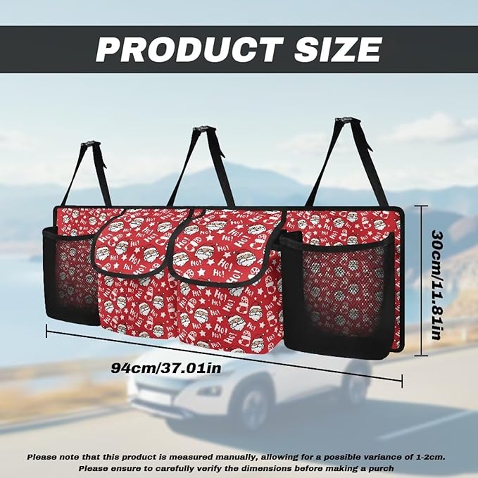 Hanging Car Trunk Organizer for SUV Sedans Jeep Trucks MPV Van, Santa Claus Prints Collapsible Car Back Seat Storage Bag Universal Automotive Interior Accessories