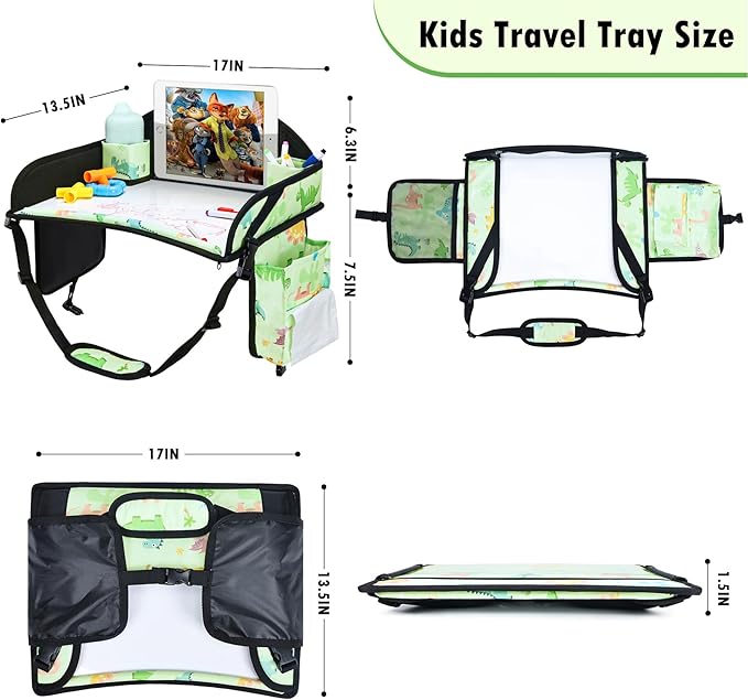 Kids Travel Tray for Toddler Car Seat, Road Trip Activities for Kids with iPad Holder Stand & Dry Erase Board, Road Trip Essentials Accessories Lap Tray as Travel Gifts for Kid, 2PC