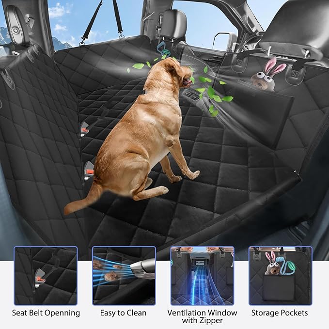 Back Seat Extender for Dogs Truck-Large Space, Blanket Dog Pet Seat Cover Back Seat Holds 400lbs, Backseat Dog Hammock for Crew Cab Trucks F150, RAM1500, Sierra, Tundra, Silverado, Black