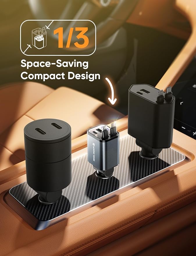 MAGIC JOHN Retractable Car Charger, 4 in 1 Fast Charging Car Phone Charger, 69W USB-C Car Truck Accessories, Travel Essentials Gifts for Women Men, for iPhone 17 ProMax/16/15/14/13/12, Samsung Galaxy