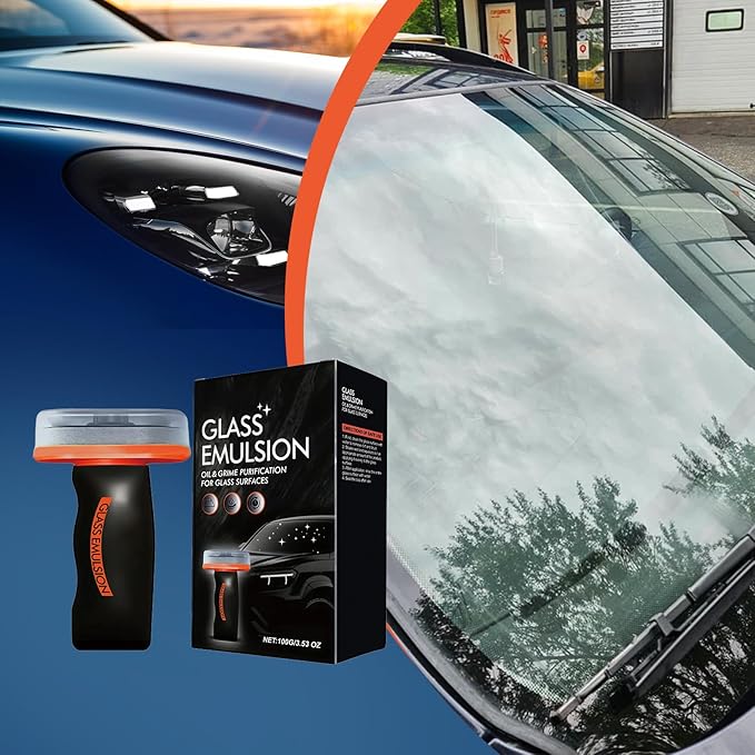 Glass Oil Film Remover for Car, Roll-On Glass Compound with Cleaning Board, All-Weather Windshield Kit, Easy-to-Apply and Clean