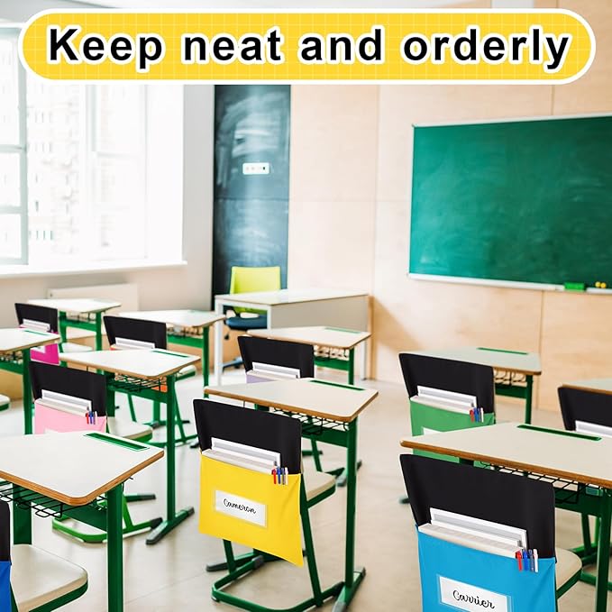 Chair Pockets for Classroom Chairback Pocket Chart 14 x 18 Inch Desk Organizer Pocket Chair Bag for Seat School Classroom(Classic,Colorful,24 Pcs)