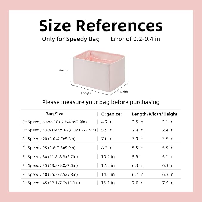 DGAZ Silk Purse Organizer Insert Fits LV Speedy 16/20/25/30/35/45 bags,Silky Smooth Bag Organizer,Luxury Handbag & Tote Shaper(Pink,SP25)