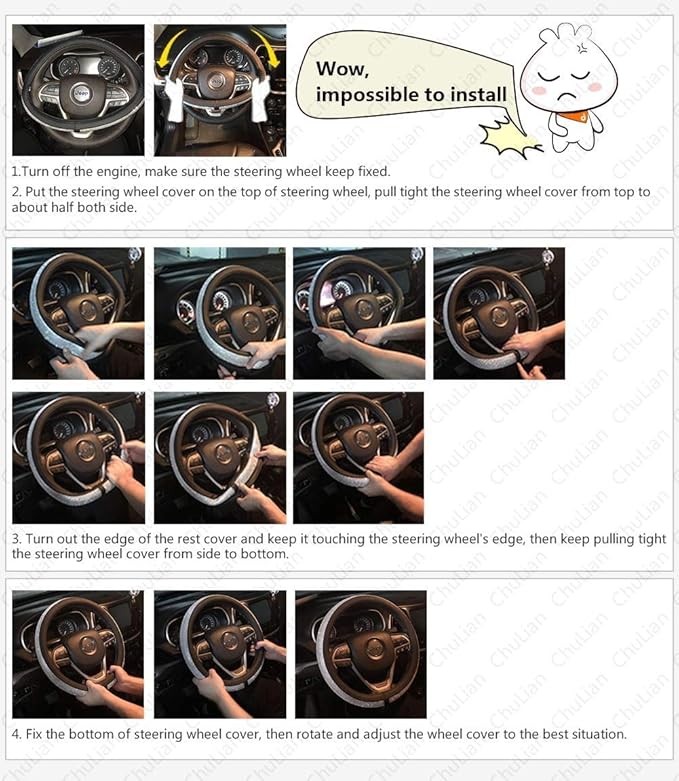 Diamond Leather Steering Wheel Cover with Bling Bling Crystal Rhinestones,Large-Size of 15 1/2 inches-16 inches Black