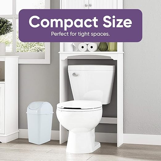 Superio Medium Trash Can with Lid 4.5 Gallon Plastic Swing Top Garbage Can Slim Waste Bin for Under Sink/Cabinet, Laundry Room, Kitchen, Office, Bedroom, Bathroom, College Dorm, 18 Qt, White, 2