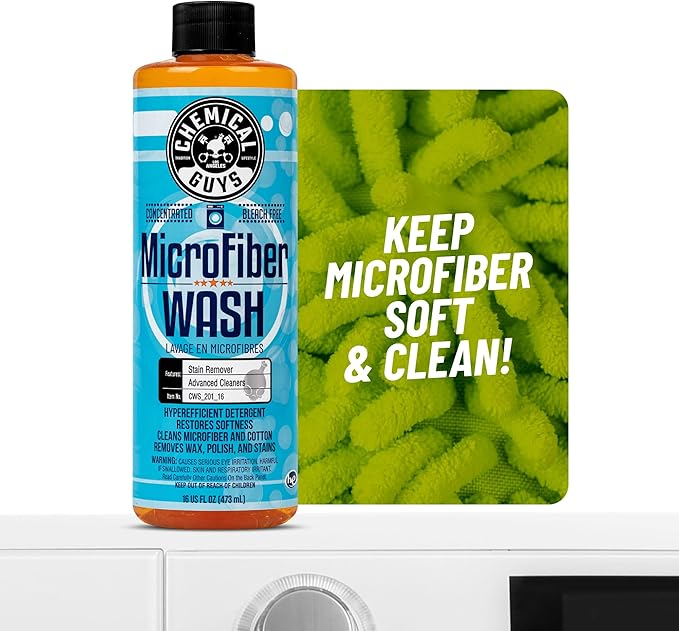 Chemical Guys Microfiber Wash Detergent – Concentrated Cleaner for Towels and Pads, Removes Wax and Polish Residue, Restores Absorbency and Softness, 32 fl oz